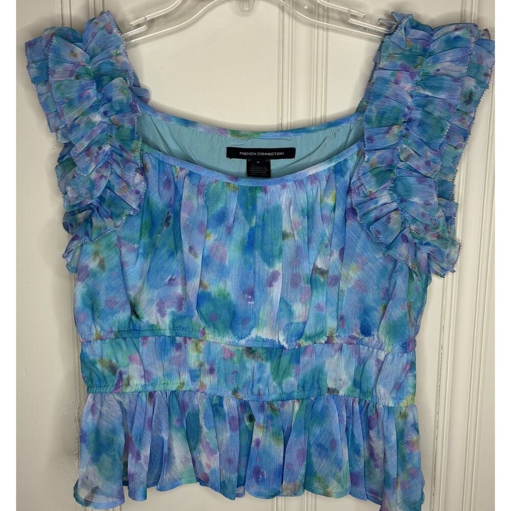 French Connection Ruffled Blouse Size M Watercolor Feminine Fairy Romantic Light